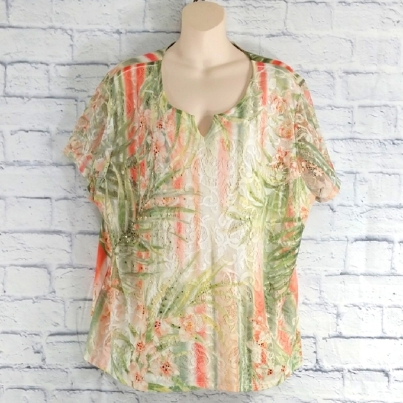 Alfred Dunner Lace Front Top w Rhinestone Details Sz 2X - Picture 1 of 7